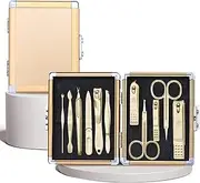 Nail Clippers Set Manicure Set with Luxury Metal Box, 11Pcs Professional Nail Clippers Kit Pedicure Care Tools- Stainless Steel Grooming Kit for Travel or Home Nail Clippers Portable Set(Gold)