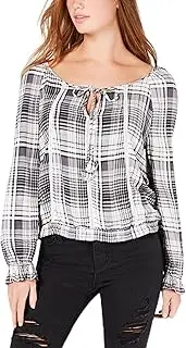 [American Rag] Juniors' Plaid Crisscross Peasant Top