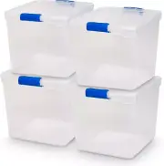 4-Pack Latching Lid, Large Clear Plastic Storage Bins with Lids, 31 Quart, Blue