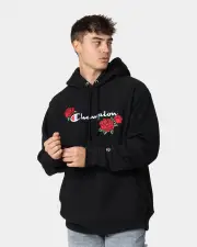 [CHAMPION] Champion Reverse Weave Roses Embroidery Hoodie Black - Size L L Black