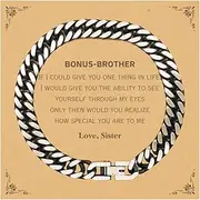 [Generic] brother Engraved Cuban Link Chain Bracelet - Special Gifts for Birthday, Christmas, Graduation - Ability to See Yourself Through My Eyes - Love, Sister - Inspirational Jewelry for Him, Small, Silver