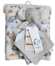 Gerber Baby Gray Elephant Security Blanket & White Blanket Gift Set