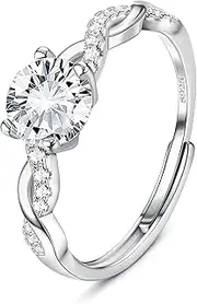 [Kakonia] Adjustable 925 Sterling Silver Rings for Women Engagement Ring Eternity Promise Ring Wedding Rings Cubic Zirconia Thumb Ring for Women Girls Anniversary Jewellery