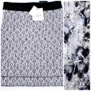 NEW Sandro Paris Skirt Pencil Mini Silver Metallic Black Stretchy Print SZ 1