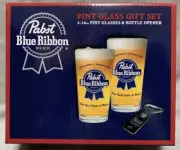 NEW Pabst Blue Ribbon Beer Pint Glass Set -- (2) 16oz Glasses w/Bottle Opener