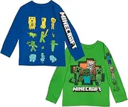 [Minecraft] Characters Boys Long Sleeve T-Shirt, 2-Pack Bundle Set for Kids and Toddlers