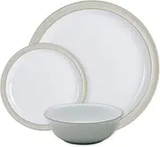 [Denby] Linen Cream White Dinner Set for 4-12 Piece Ceramic Stoneware Tableware Plate & Bowl Set - Dishwasher Microwave Safe Crockery - Includes 4 x Dinner Plates, Small Plates, Cereal Bowls