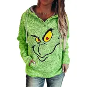 Christmas Ladies Women Funny Grinch Hoodies Hoodies Holiday Christmas Party Casual Loose Pullover Tops L