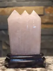 2.7LB 7" X 5" TOP Natural Rose Quartz Hand Carved Crystal Triple Tower reiki