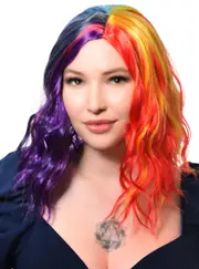 Bright Rainbow Womens Wavy Mid Length Costume Wig