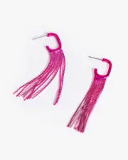 Pink G Hoop Chain Tassel Earrings