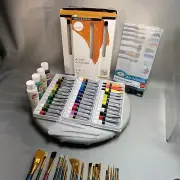 Daler Rowney Acrylic Paint & Royal Langnickel Brushes 40 Paints 22 Brushes