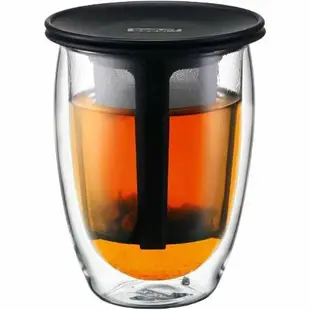 丹麥 Bodum TEA FOR ONE 350ml 黑色蓋 獨享杯 雙層 隔熱 玻璃杯 咖啡杯 keee53-01us