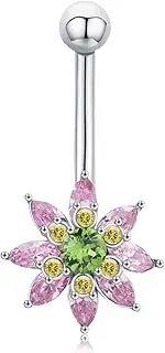 [Generic] Women's Halo Navel Ring 925 Sterling Silver Crystal Navel Ring Hypoallergenic Abdominal Piercing Women's Body Navel Piercing Jewelry - 12MM, 12MM, Crystal, crystal