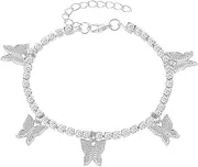 [Tummy Tub] Bracelets,Bracelet Jewellery,Anklet String Charm,Rosary Bracelet Rhinestone Foot Ornament Bracelet Small Anklet Tassel Fashion Anklet Matching Rings Silver (Color : Silver)