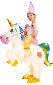 Halloween Ride A Unicorn Kids Age 7-10 Inflatable Costume Battery Pack Dress-up