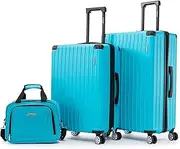 3 Luggage Set, 2-Piece Hardside Spinner Wheel Uprights with Tote, Turquoise, Turquoise, Rockland 3-Piece Luggage Set, 2-Piece Hardside Spinner Wheel Uprights with Tote