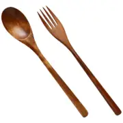 Wooden Fork and Spoon Spoons Forks Set Reusable Dessert Salad Serving Utensils