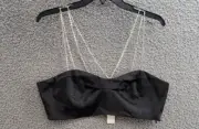AQUA Rhinestone Strap Cropped Top Women's L Licorice Sleeveless Size Zip