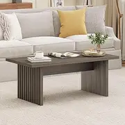 [BON AUGURE] Fluted Coffee Table, Wood Living Room Tables, Rectangle Coffee Tables for Living Room, Center Table for Home, Office (Greige Oak, 47Inch)