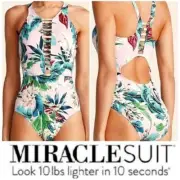 Miraclesuit Women's Pink Floral High Neck Swimsuit Size Medium