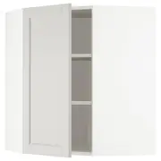 METOD corner wall cabinet with shelves, white/Lerhyttan light grey, 68x37x80 cm