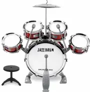 Toddler Drum Kit Kids Toy Jazz Drum Set 5 Drums with Stool Mini Band Rock Set