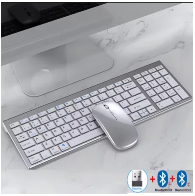 Slim Rechargeable Bluetooth Keyboard and Mouse Set for Laptop Computer 2.4G USB
