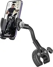 Gooseneck Spin Bike Phone Holder, Cell Phone Mount Exercise Bike Handlebar Clamp for Stationary Bicycle, Treadmill, Microphone Stand for iPhone 15 Pro Max, 14 13 12 11 Mini, S24 and 4"-6.8" Smartphone