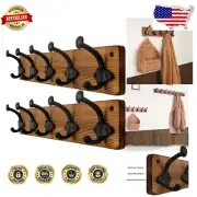 Sturdy 5 Hook Rustic Coat Rack - Heavy Duty Wall Mount Solution, 2 Packs