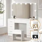 Oikiture Dressing Table Large Makeup Mirror Vanity Desk 10 LED Bulbs