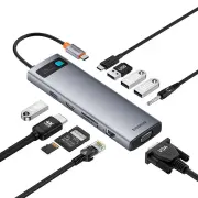 Baseus Metal Gleam Series 11-in-1 Type-C Docking Station USB Adapter with USB2.0 USB3.0*3 PD100W USB-C HDMI VGA RJ45 SD/