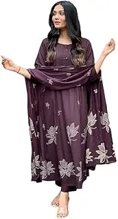 [Sambhav Quilt Hub] Women's Rayon Viscose Anarkali Printed Kurta with Pant & Dupatta