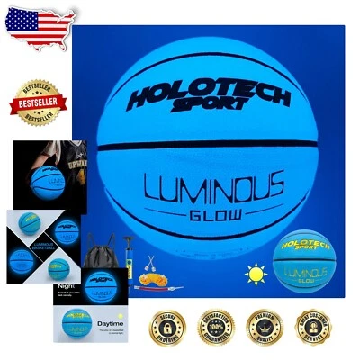 Luminous Size 7 Basketball - Glow in The Dark Composite with Included Pump