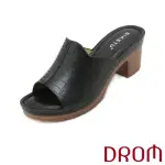 【DROM】高跟拖鞋 魚口拖鞋/歐美時尚復古魚口露趾百搭高跟拖鞋(黑)