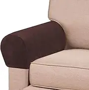 2 Pcs Real Velevt Stretch Armrest Covers Anti-Slip Furniture Protector Soft Velvet Armchair Armrest Cover Slipcovers for Sofa, Brown