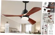42" Wood Ceiling Fans with Lights and Remote, 42 inch black body+walnut blades