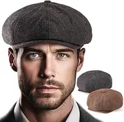 [LADYBRO] 2 Pack 8-Panel Newsboy Hats for Men Cabbie Hat Cap Wool Blend Tweed Irish Hat Adjustable