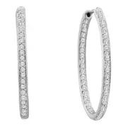 14k White Gold Round Diamond Inside Outside Endless Hoop Earrings 1/2 Cttw