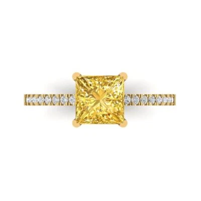1.66Ct Princess Cut Natural Citrine Gold Engagement Promise Wedding Bridal Ring