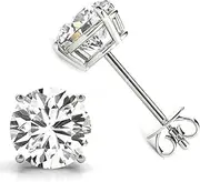 [JTC LTD] Natural Diamond Stud Earrings for Women, Claw Set Round Natural Diamonds, 9K Gold, Solitaire Design, (White,Yellow,Rose Gold)