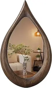 FEUFOAM Asymmetrical Wall Mirror Wooden Teardrop Wall Hanging Body Mirrors Walnut Irregular Artistic Decorative Mirrors Mid Century Bathroom Bedroom Entryway Mirror