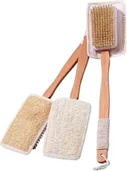 CatchU Loofah Shower Brush, Double Sided Eco-Friendly Bath Brush, Natural Loofah Detachable with Long Bamboo Handle and Boar Bristle Back Scrubber for Bathing Skin Exfoliator - Single