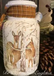 Light up Winter Deer & Birch Vintage Mason Jar Luminary Christmas Candle Holder