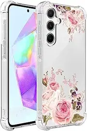 [Ueokeird] Phone Case for Galaxy A55 5G Case, Samsung A55 SM-A556U Case Girls Women, Slim Shockproof Clear Floral Pattern Flexible TPU Protective Cover for Samsung Galaxy A55 5G Rose Flower