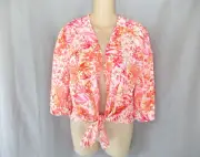 Hippie Rose kimono cardigan top tie front Small pink tropical short sleeves New