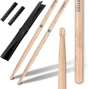 5A Drum Sticks Hickory Drumsticks Set with ANTI-SLIP Handles Drum Sticks with Non-Slip Strong Musical Instrument Accessories Hickory Drumsticks-Wood color
