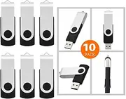Wholesale 10 Pack 1MB-32GB Bulk Pack USB Flash Drives Swivel Thumb Drive Memory Stick, Black (16GB)