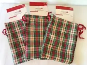 Celebrate It Set of 6 Fabric Mini Gift Bags Christmas Plaid 6" x 7" w Drawstring