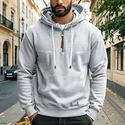 Men's Hoodie Quarter Zip Hoodie Apricot Black White Burgundy Navy Blue Hooded Plain Patchwork Sports Outdoor Casual Daily Streetwear Cool Designer Fall Winte